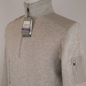 Eddie Bower Whistler Mens Knit Shirt 1/4 Zip Beige